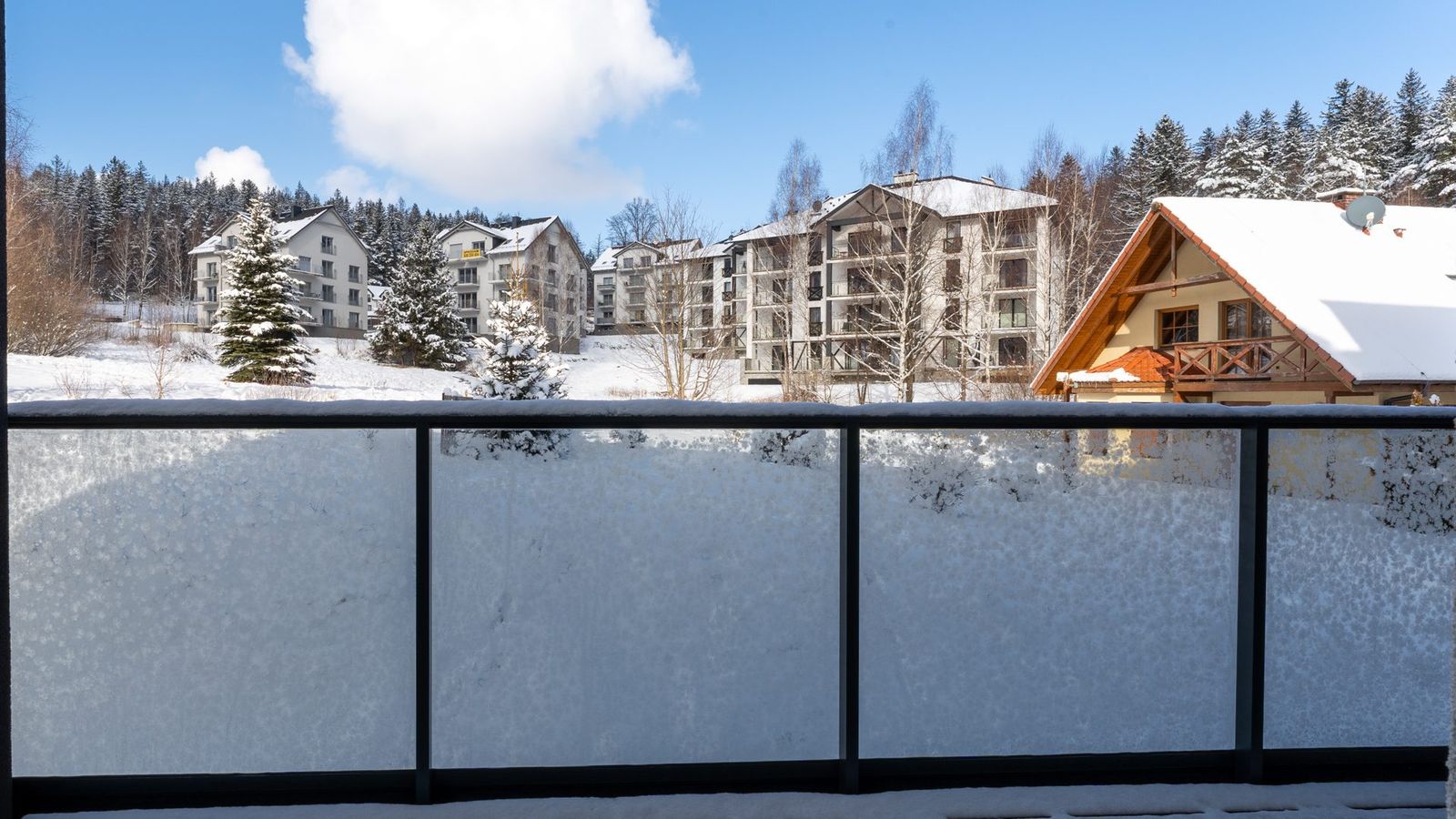 Zimowy widok z balkonu apartamentu